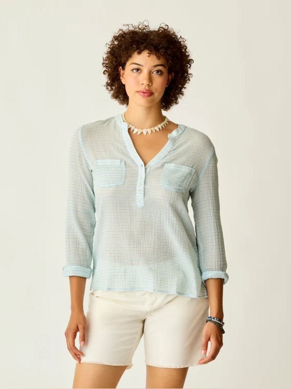 Carve Designs Dylan Gauze Shirt Women’s Size M Light Blue Stripe